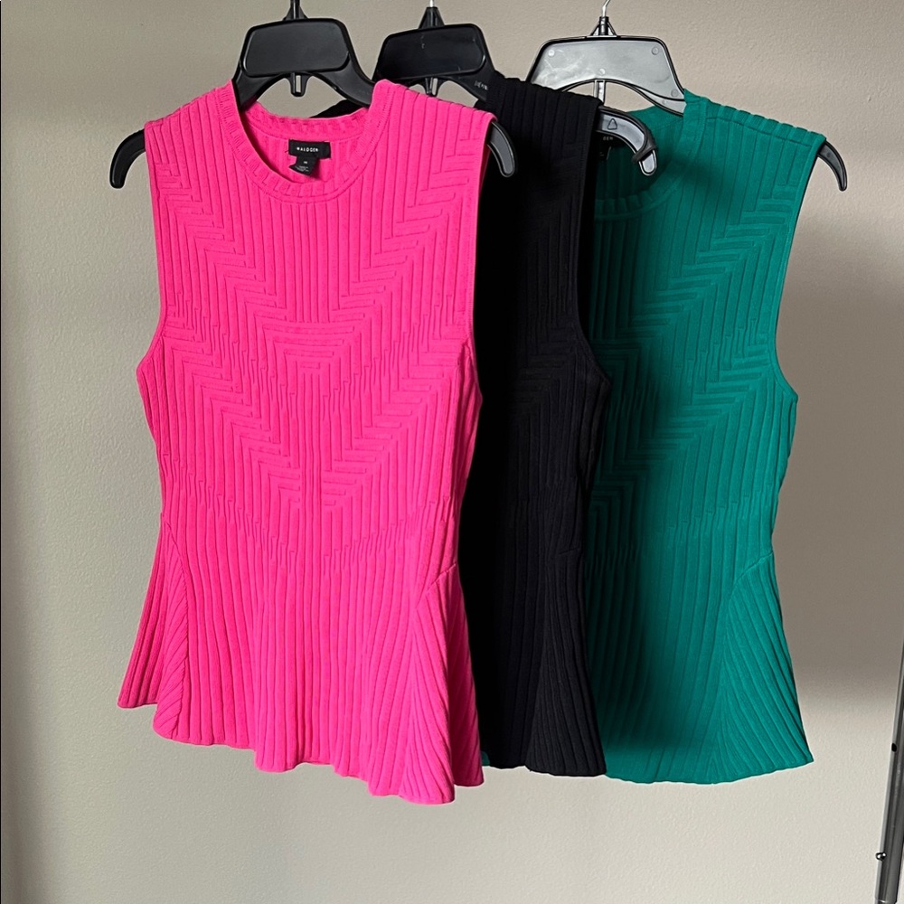 Halogen Women's Ribbed Peplum Tank Tops - Fuchsia, Black, Emerald